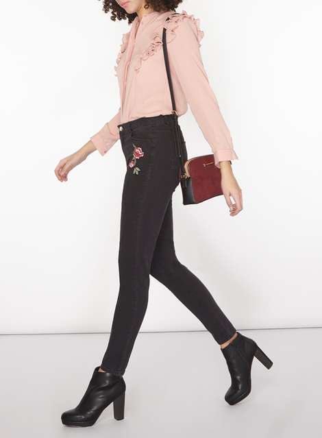 **Tall Embroidered Black Straight jeans